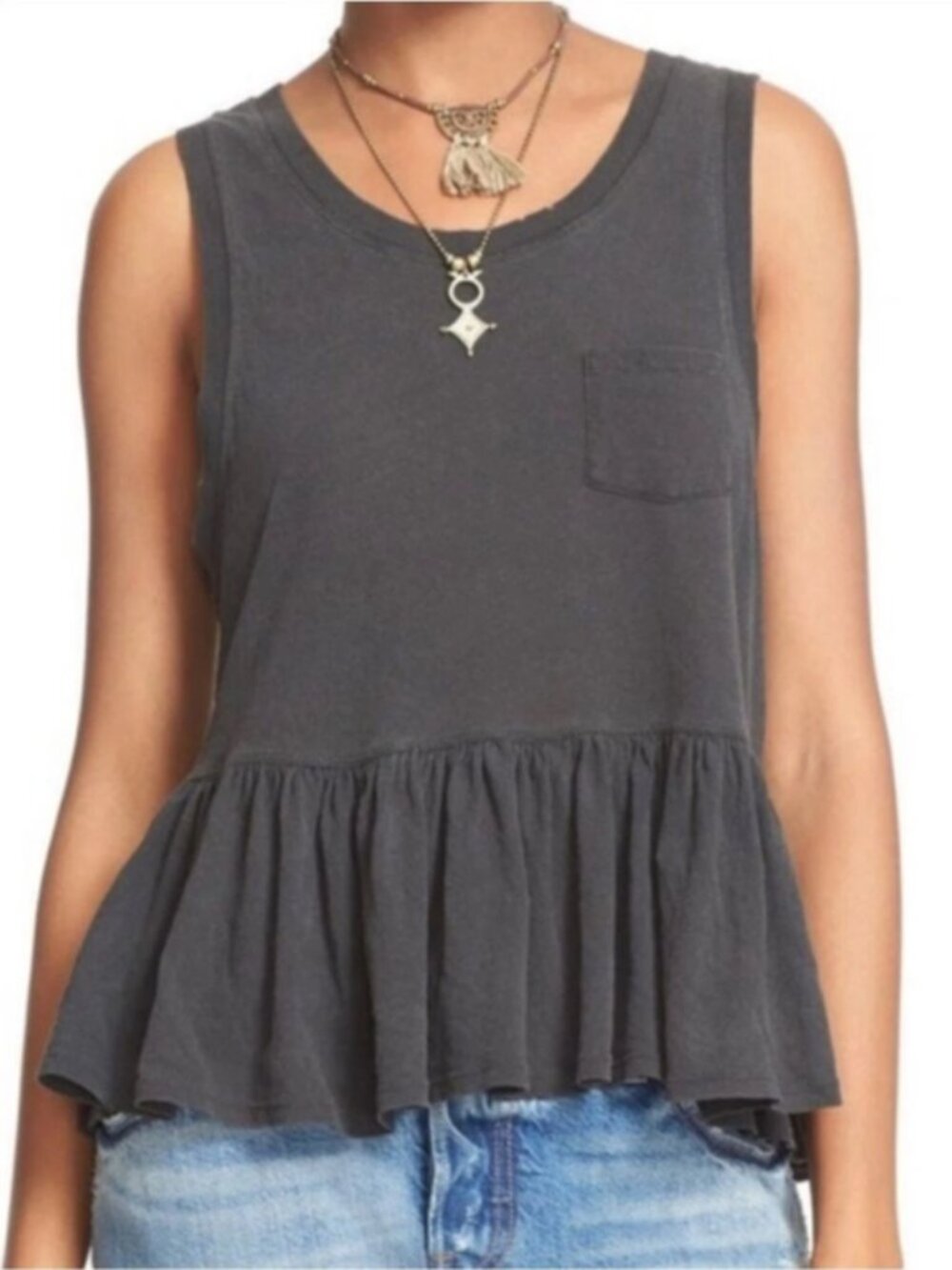We the Free | Charcoal Gray Peplum Hem Continental Tank Sz Med
